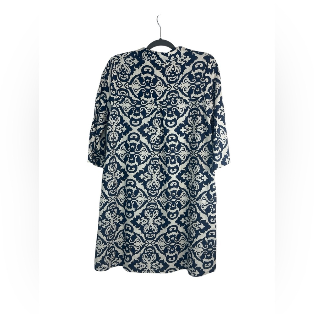 Terzo Millennio Made in Italy Linen Cotton Dress Blue White Print Tunic Medium - Picture 6 of 6